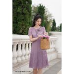 Đầm nữ thiết kế Hong Vic suông tím dập ly DL425