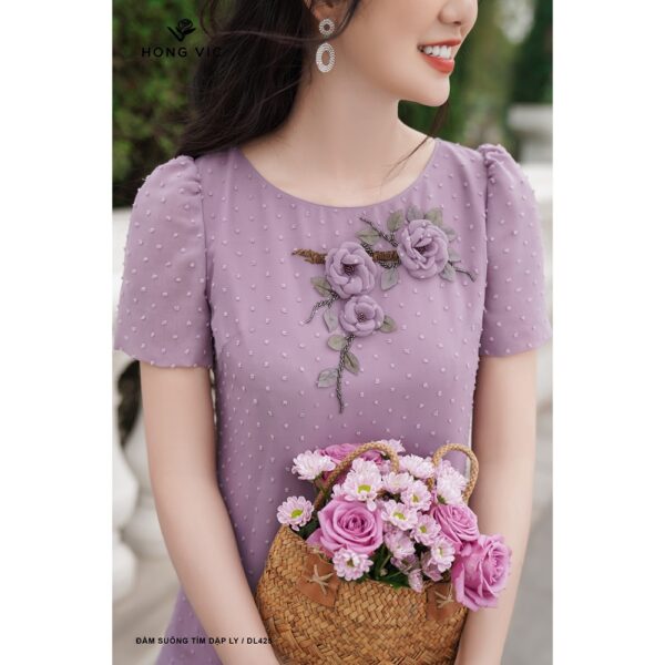 Đầm nữ thiết kế Hong Vic suông tím dập ly DL425 - Ảnh 5
