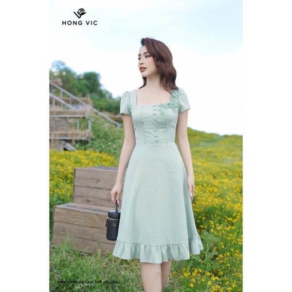 Đầm nữ thiết kế Hong Vic xanh bạc hà xòe DL363 - Hình ảnh 3