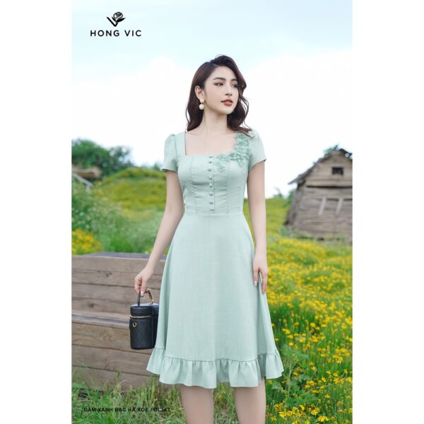 Đầm nữ thiết kế Hong Vic xanh bạc hà xòe DL363 - Hình ảnh 4