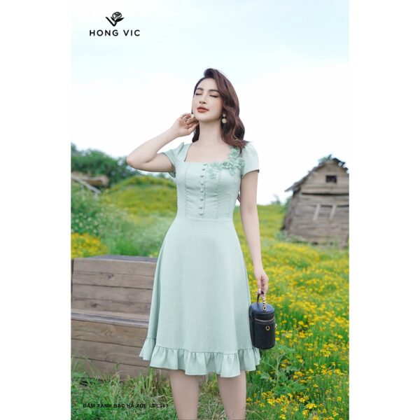 Đầm nữ thiết kế Hong Vic xanh bạc hà xòe DL363 - Hình ảnh 5