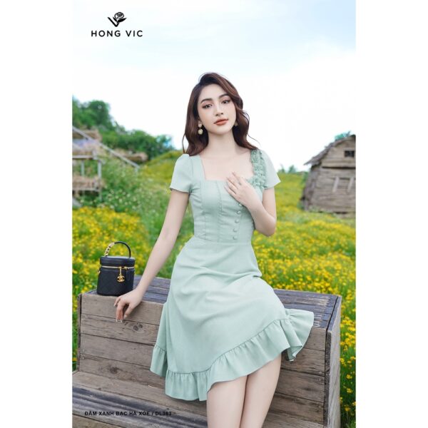 Đầm nữ thiết kế Hong Vic xanh bạc hà xòe DL363 - Hình ảnh 8