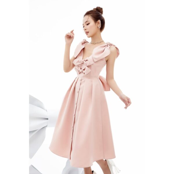 Đầm nơ chít eo cổ tim sát nách nữ Lalla - Hình ảnh 5