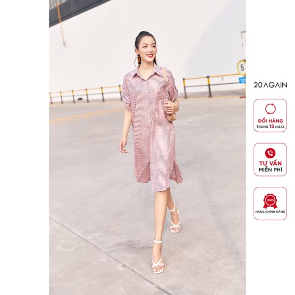 Đầm suông ngắn tay 20 AGAIN, thiết kế kiểu sơ mi trẻ chung DXA2391 - Hình ảnh 2