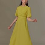 Đầm voan vân gỗ nhấn eo có chi tiết đắp chéo Mauve Cross Over dress