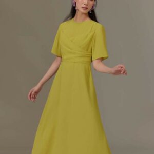 Đầm voan vân gỗ nhấn eo có chi tiết đắp chéo Mauve Cross Over dress