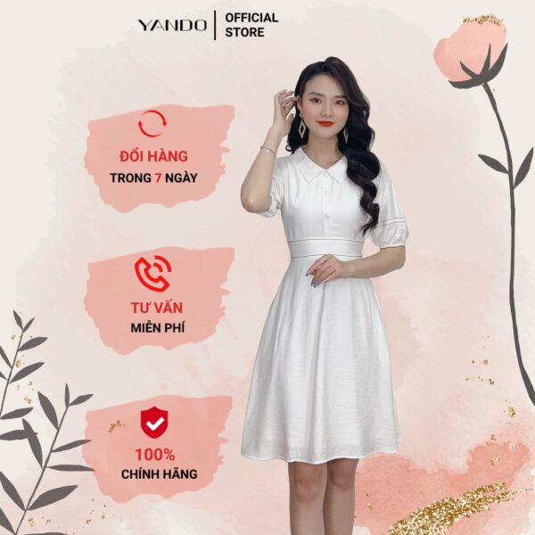 [Flash Sale] Đầm Xòe Tay Phồng Cổ Bẻ YANDO DA11