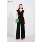 Jumpsuit nữ dài ống rộng cổ chữ V Eva de Eva 22SJSE008D