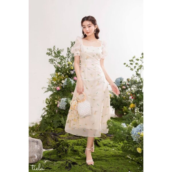 [Mã 55FASHIONSALE giảm 12% đơn 99K] TIELA Đầm váy hoa vàng nhún eo - Grace Dress - Hình ảnh 2