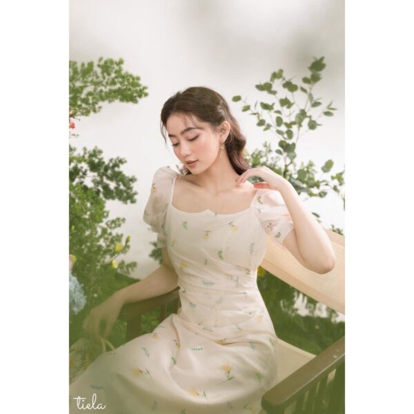 [Mã 55FASHIONSALE giảm 12% đơn 99K] TIELA Đầm váy hoa vàng nhún eo - Grace Dress - Hình ảnh 4