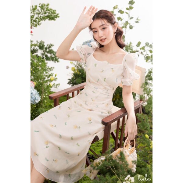 [Mã 55FASHIONSALE giảm 12% đơn 99K] TIELA Đầm váy hoa vàng nhún eo - Grace Dress