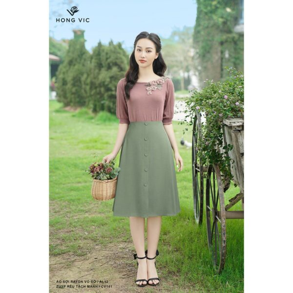 [Mã LT50 giảm 50k đơn 250k] Chân váy nữ Hongvic rêu tách mảnh CV141 - Hình ảnh 2