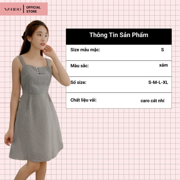 [Ảnh thật] [Chính hãng] Đầm nữ 2 dây caro nhí Yando DA03 Phối Nút Siêu Xinh - Ảnh 2