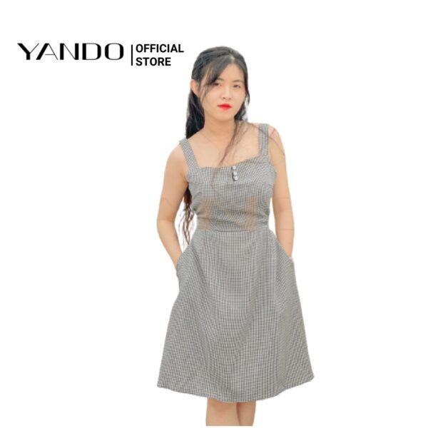 [Ảnh thật] [Chính hãng] Đầm nữ 2 dây caro nhí Yando DA03 Phối Nút Siêu Xinh - Ảnh 6