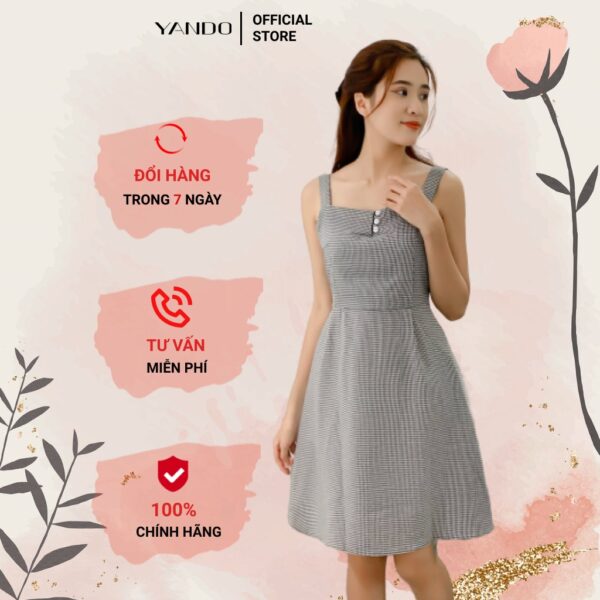 [Ảnh thật] [Chính hãng] Đầm nữ 2 dây caro nhí Yando DA03 Phối Nút Siêu Xinh