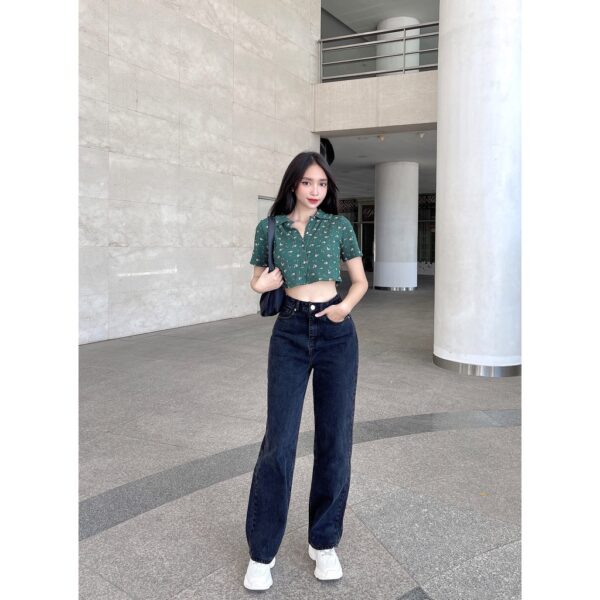 Quần jean nữ cạp cao ống suông chất đẹp màu đen trơn thời trang GAGO màu đen GO3639