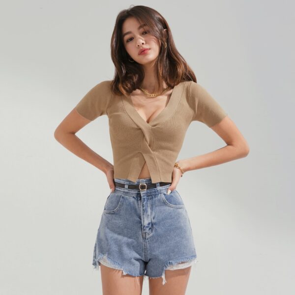 Quần short denim cạp cao (kèm belt) nữ Air Space 2210123005 - Hình ảnh 2