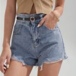 Quần short denim cạp cao (kèm belt) nữ Air Space 2210123005