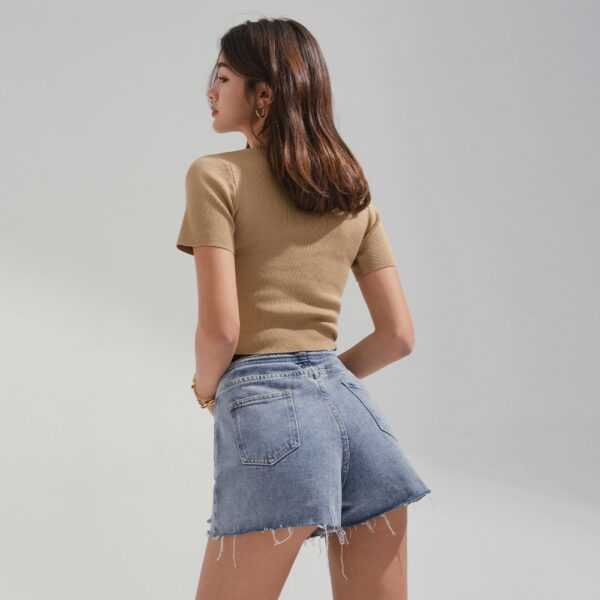 Quần short denim cạp cao (kèm belt) nữ Air Space 2210123005 - Hình ảnh 3