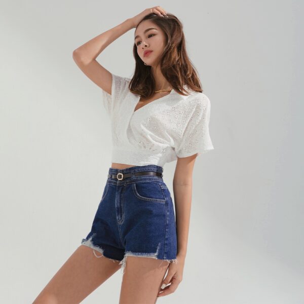 Quần short denim cạp cao (kèm belt) nữ Air Space 2210123005 - Hình ảnh 7