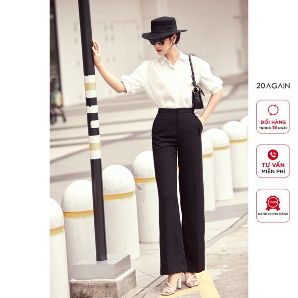 Quần tây nữ ống rộng 20AGAIN công sở cạp rời 2 cúc QAA1934 - Hình ảnh 2