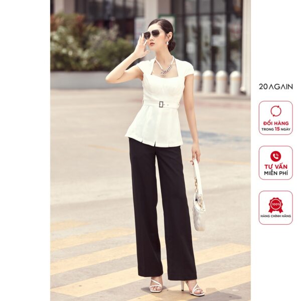 Quần tây nữ ống rộng 20AGAIN công sở cạp rời 2 cúc QAA1934