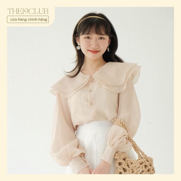 THE19CLUB - Áo sơ mi cổ bồng hai tầng vải tơ sống dài tay - Jennie Shirt - Hình ảnh 3