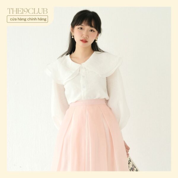 THE19CLUB - Áo sơ mi cổ bồng hai tầng vải tơ sống dài tay - Jennie Shirt - Hình ảnh 4