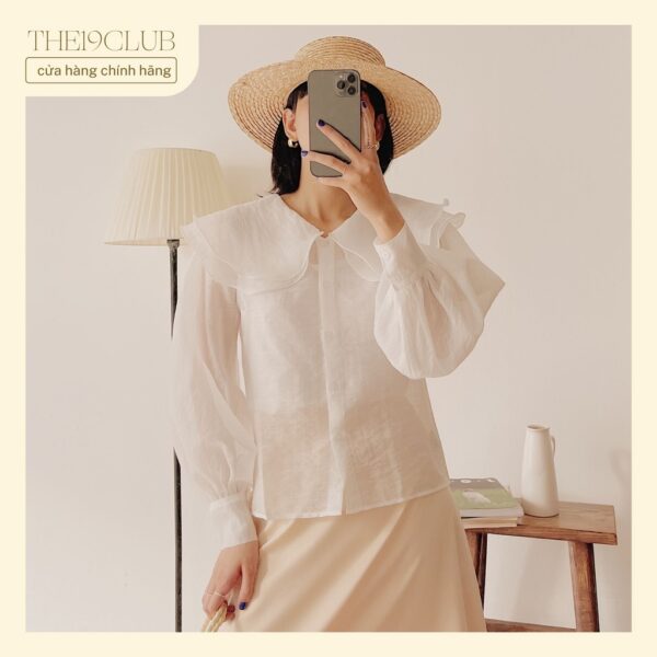 THE19CLUB - Áo sơ mi cổ bồng hai tầng vải tơ sống dài tay - Jennie Shirt - Hình ảnh 5