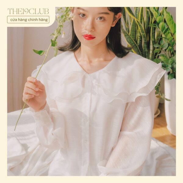 THE19CLUB - Áo sơ mi cổ bồng hai tầng vải tơ sống dài tay - Jennie Shirt - Hình ảnh 6