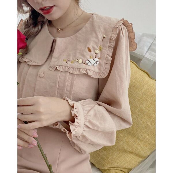 TIELA Áo tay dài thêu hoa - Bông gòn shirt - Ảnh 2