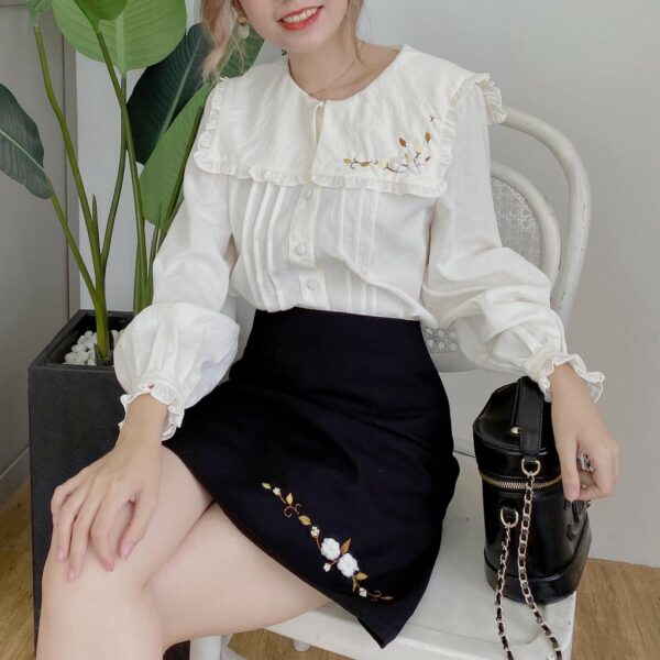 TIELA Áo tay dài thêu hoa - Bông gòn shirt - Ảnh 8