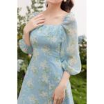 TIELA Đầm váy hoa xanh nhún ngực-Lucy Dress