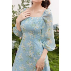 TIELA Đầm váy hoa xanh nhún ngực-Lucy Dress