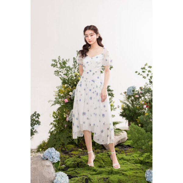 TIELA Đầm váy trắng hoa xanh cổ viền-Aine Dress - Hình ảnh 3