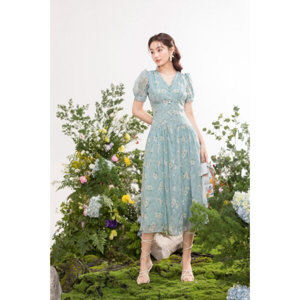 TIELA Đầm váy xanh bạc hà hoa hồng-Jena Dress - Hình ảnh 2