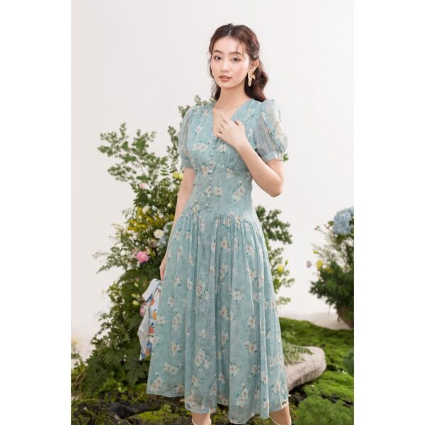 TIELA Đầm váy xanh bạc hà hoa hồng-Jena Dress - Hình ảnh 3