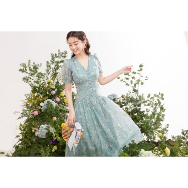 TIELA Đầm váy xanh bạc hà hoa hồng-Jena Dress - Hình ảnh 4