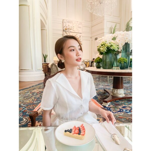 TUBYCATU | Áo organza cổ bẻ rút eo nhiều màu - Hình ảnh 2