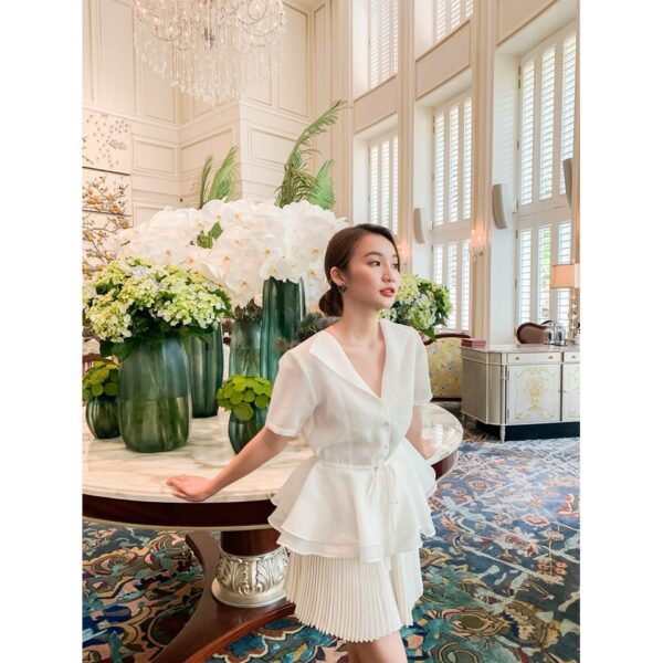 TUBYCATU | Áo organza cổ bẻ rút eo nhiều màu - Hình ảnh 4