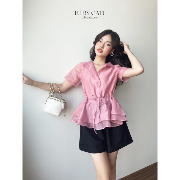 TUBYCATU | Áo organza cổ bẻ rút eo nhiều màu - Hình ảnh 5