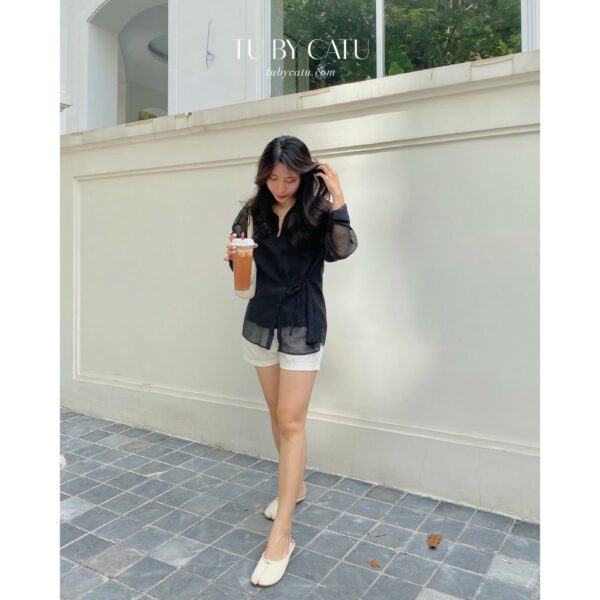 TUBYCATU | Áo sơ mi organza cột 1 bên nude/ trắng/ vàng/ nâu/ đen/ xanh - Hình ảnh 7