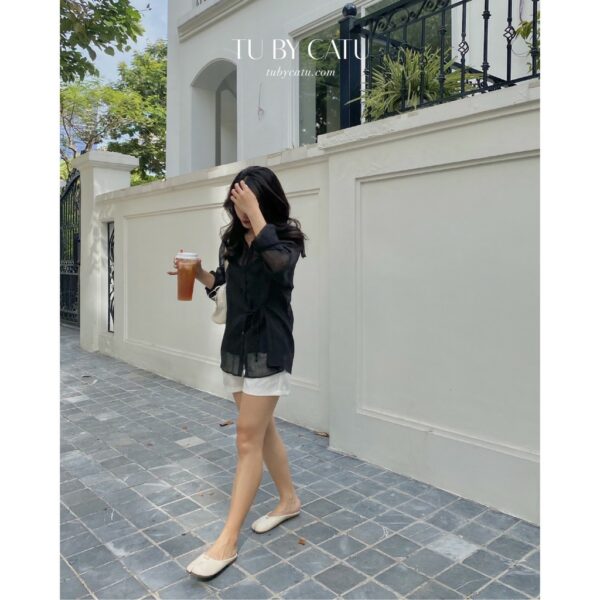 TUBYCATU | Áo sơ mi organza cột 1 bên nude/ trắng/ vàng/ nâu/ đen/ xanh - Hình ảnh 8