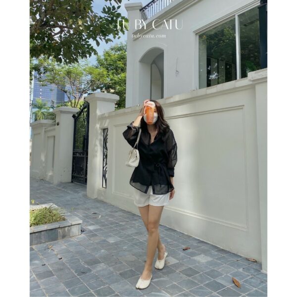TUBYCATU | Áo sơ mi organza cột 1 bên nude/ trắng/ vàng/ nâu/ đen/ xanh - Hình ảnh 9