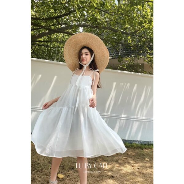 TUBYCATU | Đầm hai dây organza kem/ trắng/ xanh đen/ nude 2 tầng - Ảnh 3