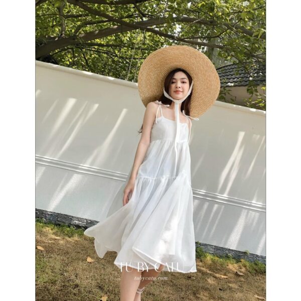 TUBYCATU | Đầm hai dây organza kem/ trắng/ xanh đen/ nude 2 tầng - Ảnh 4