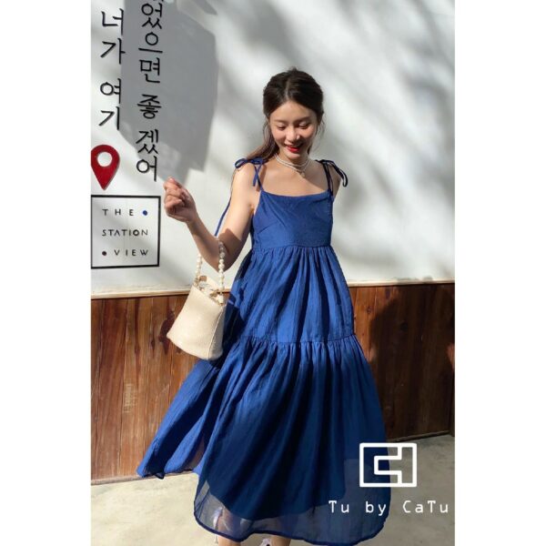 TUBYCATU | Đầm hai dây organza xanh đen hai tầng - Hình ảnh 3