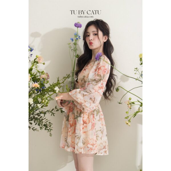 TUBYCATU | Jumpsuit tơ bông nâu xanh nút ngọc - Hình ảnh 7