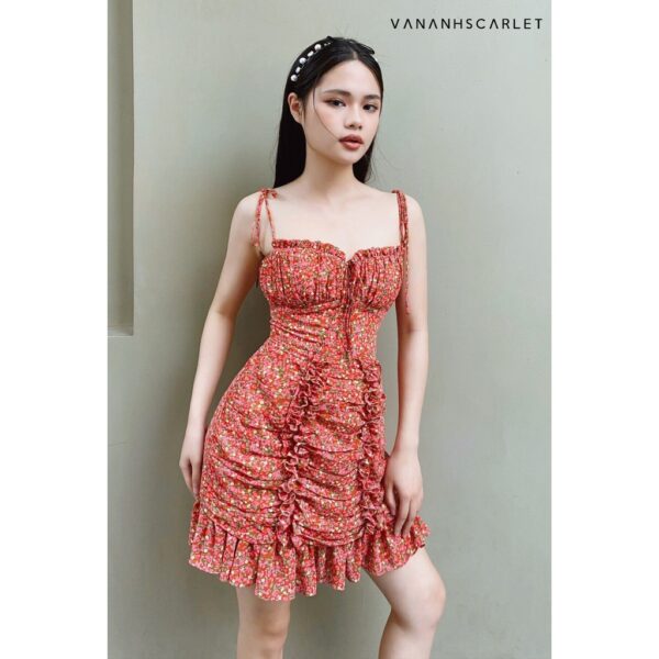 Váy hai dây nữ VANANHSCARLET bèo ngực nhún thân