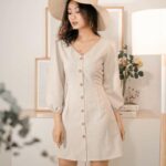 Váy màu kem dãy nút Lucet Fashion